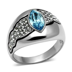 Stainless Steel Marquise Cut Aquamarine Top-Grade Crystal Ring