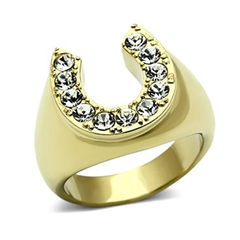 Gold-Plated Stainless Steel Top-Grade Crystal Horseshoe Ring