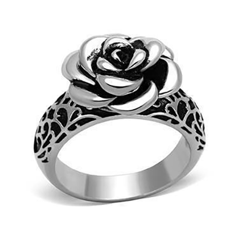 Stainless Steel Rose Blossom Epoxy Ring
