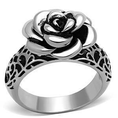 Women’s Stainless Steel Black Epoxy Rose Blossom Ring