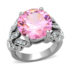 CJG2081 Stainless Steel Rose Pink and Clear AAA Grade CZ Statement Ring