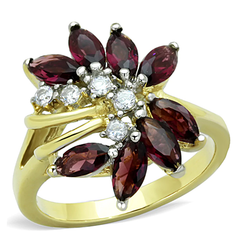 Gold-Plated Stainless Steel Amethyst Glass Ring