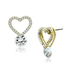 Gold-Plated Stainless Steel Clear AAA Grade Heart Stud Earrings