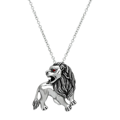 Stainless Steel Siam Red Top-Grade Crystal Lion Pendant Necklace