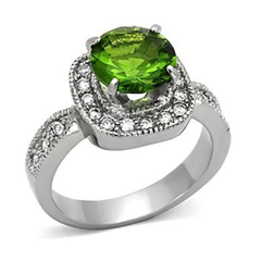 CJG2342 Stainless Steel Peridot Synthetic Glass Ring
