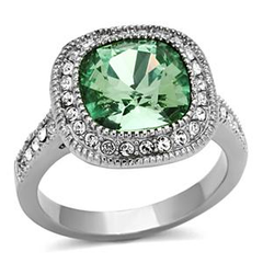 CJG2378 Stainless Steel Emerald Top-Grade Crystal Halo Ring