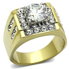 Men’s Gold-Plated Stainless Steel Clear AAA Grade CZ Ring