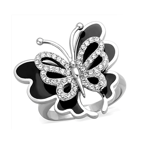 Stainless Steel Top-Grade Crystal Butterfly Ring