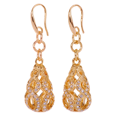 18K Gold Swarovski Elements Ornate Hook Earrings