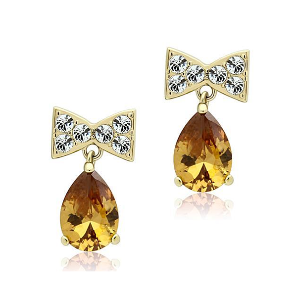 Gold-Plated Stainless Steel Champagne CZ Earrings
