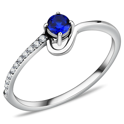 Minimalist Stainless Steel London Blue AAA Grade Cubic Zirconia Solitaire Ring