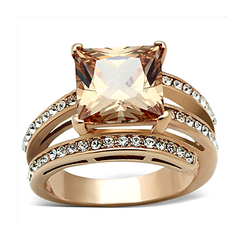 Rose Gold-Plated Stainless Steel Champagne CZ Cocktail Ring