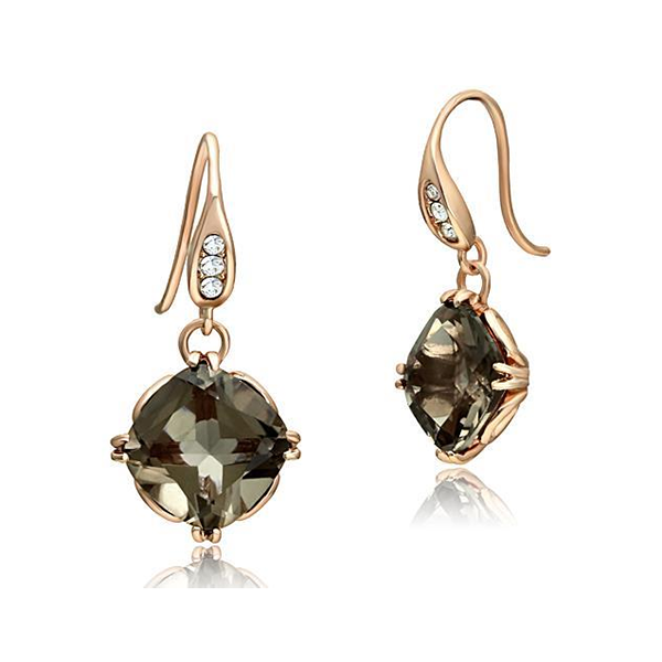 Rose Gold-Plated Stainless Steel Smoky Quartz Earrings