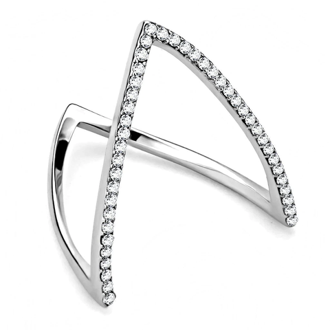 Stainless Steel Clear AAA Grade Cubic Zirconia Chevron Ring