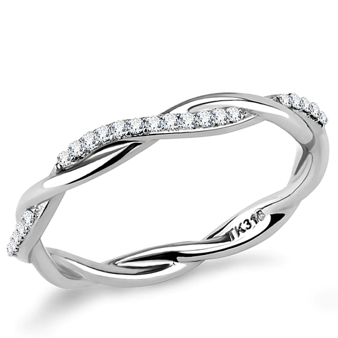 Stainless Steel Clear AAA Grade Cubic Zirconia Twist Ring