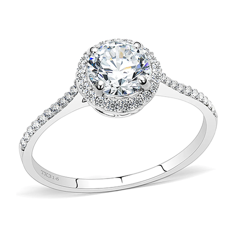 Stainless Steel Halo Set AAA Grade CZ Engagement Ring