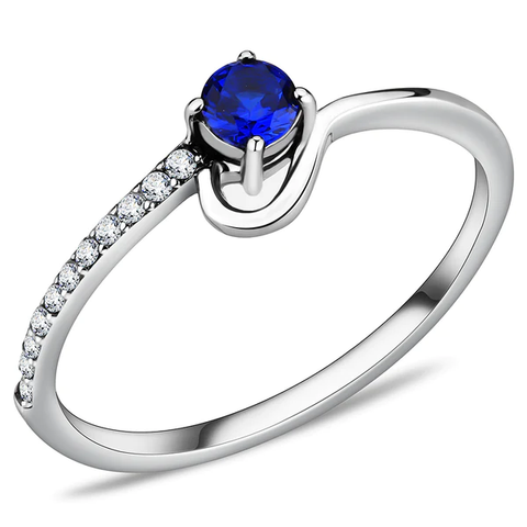 Stainless Steel London Blue AAA Grade Cubic Zirconia Minimal Solitaire Ring