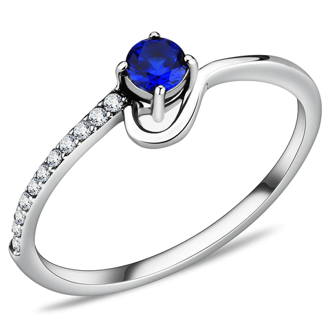 Stainless Steel London Blue AAA Grade Cubic Zirconia Solitaire Ring