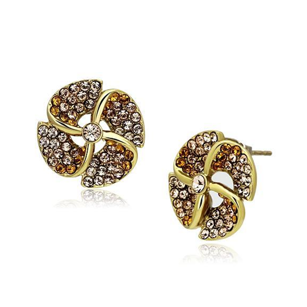 Gold-Plated Stainless Steel Champagne CZ Earrings