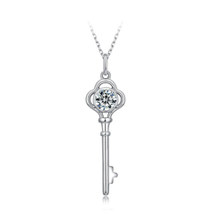 Sterling Silver Key Moissanite Pendant Necklace