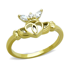 Gold-Plated Stainless Steel Heart and Hands Ring