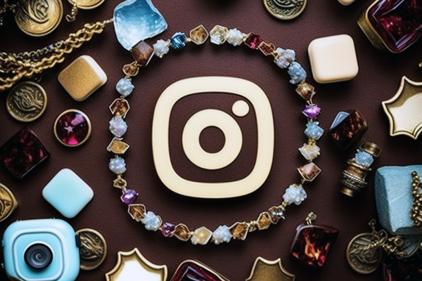 Instagram logo surrounded by fashion jewelry pieces