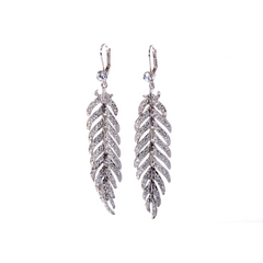 E7133 Cascading Drop Leaf Rhodium Plated Swarovski Elements Crystal Earrings