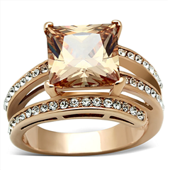 IP Rose Gold Stainless Steel Champagne CZ Cocktail Ring