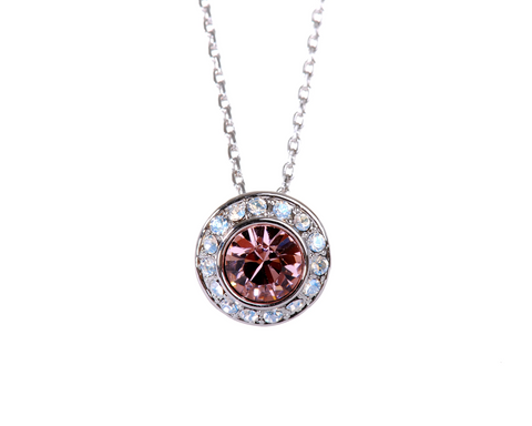 N7189 Brilliant Round Rhodium Plated Swarovski Elements Crystal Pendant Necklace