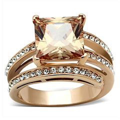 IP Rose Gold Stainless Steel Champagne CZ Cocktail Ring