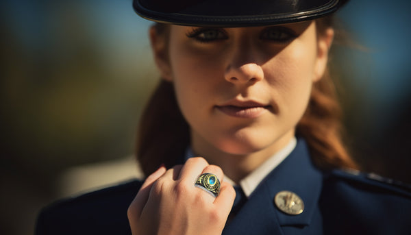 US Air Force Service woman wearing CeriJewelry United States Air Force Military Ring