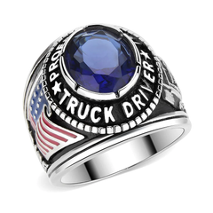 Wholesale Men's Stainless Steel Montana Blue Stone Professional Truck Driver Ring