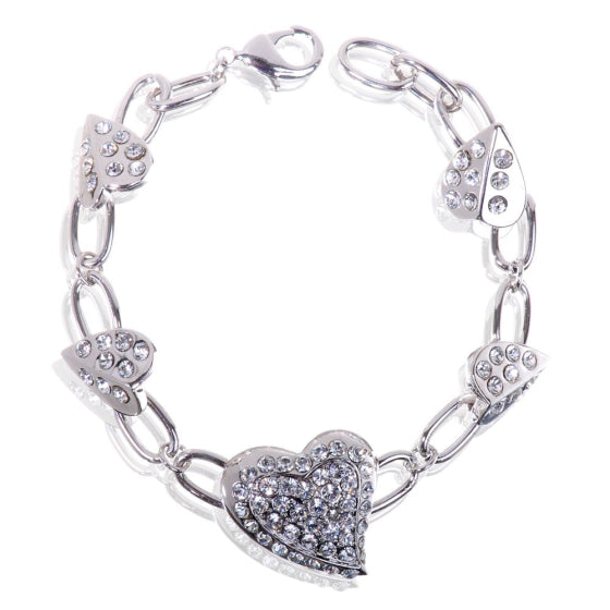 Heart Link Rhodium Plated Swarovski Elements Chain Bracelet 