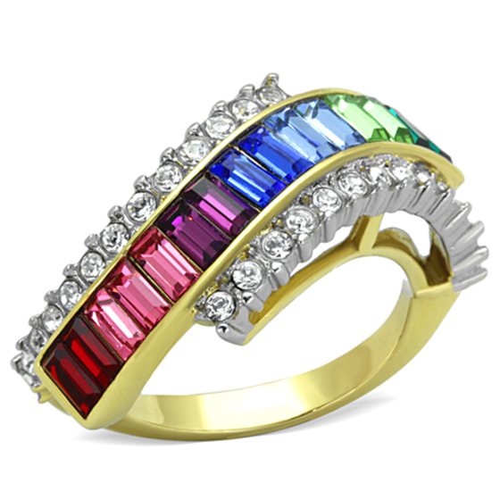 Stainless Steel Multi-Colored Top Grade Crystal Ring from CeriJewelry
