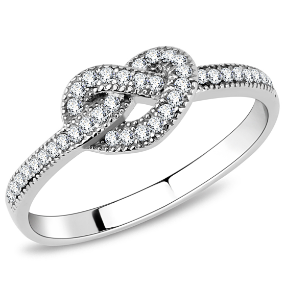 Stainless Steel AAA Grade CZ Clear Heart Knot Ring from CeriJewelry