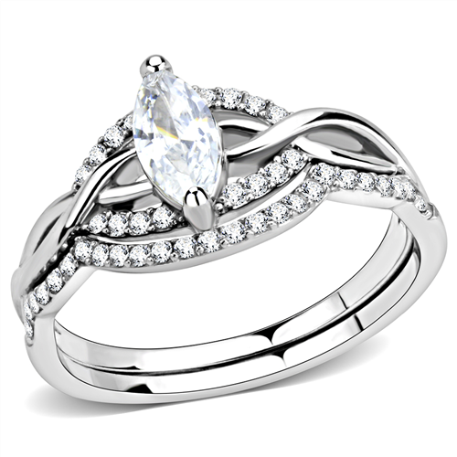 Stainless Steel AAA Grade Cubic Zirconia Clear Marquise Engagement Ring Set from CeriJewelry