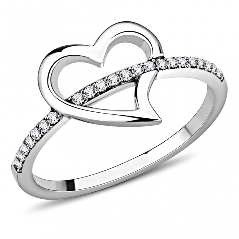 Stainless Steel High polished AAA Grade CZ Clear Minimal Heart Ring