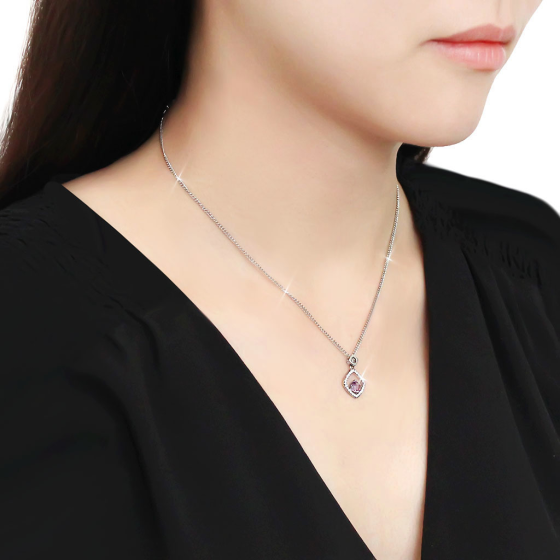 Stainless Steel AAA Grade CZ Amethyst Square Chain Pendant from CeriJewelry