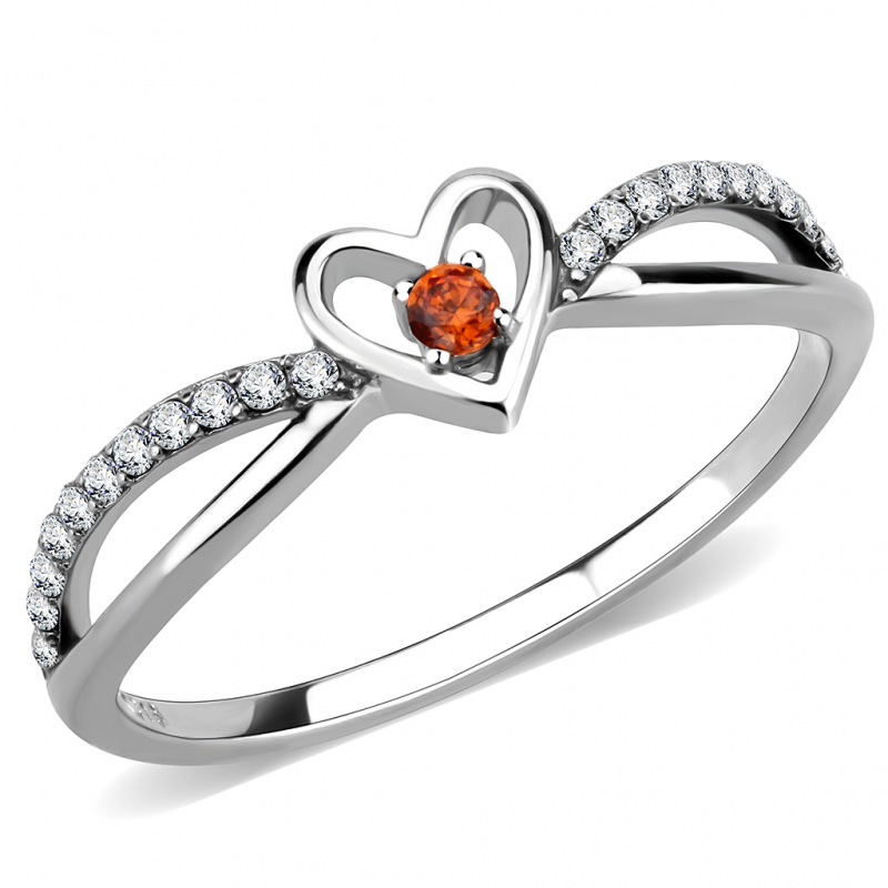 Stainless Steel High polished AAA Grade CZ Orange Heart Ring from CeriJewelry