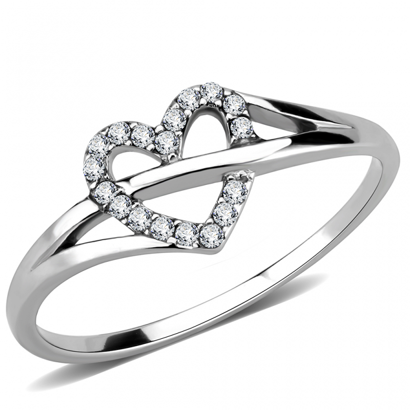 Stainless Steel High polished AAA Grade CZ Clear Minimal Heart Ring from CeriJewelry