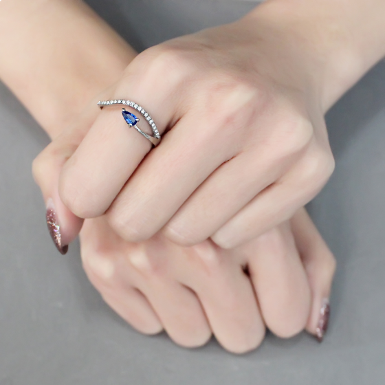 Stainless Steel London Blue Spinel Pear Cut Minimal Ring from CeriJewelry