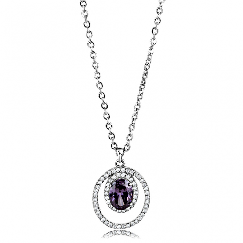 Women's Stainless Steel AAA Grade CZ Amethyst Circular Chain Pendant from CeriJewelry