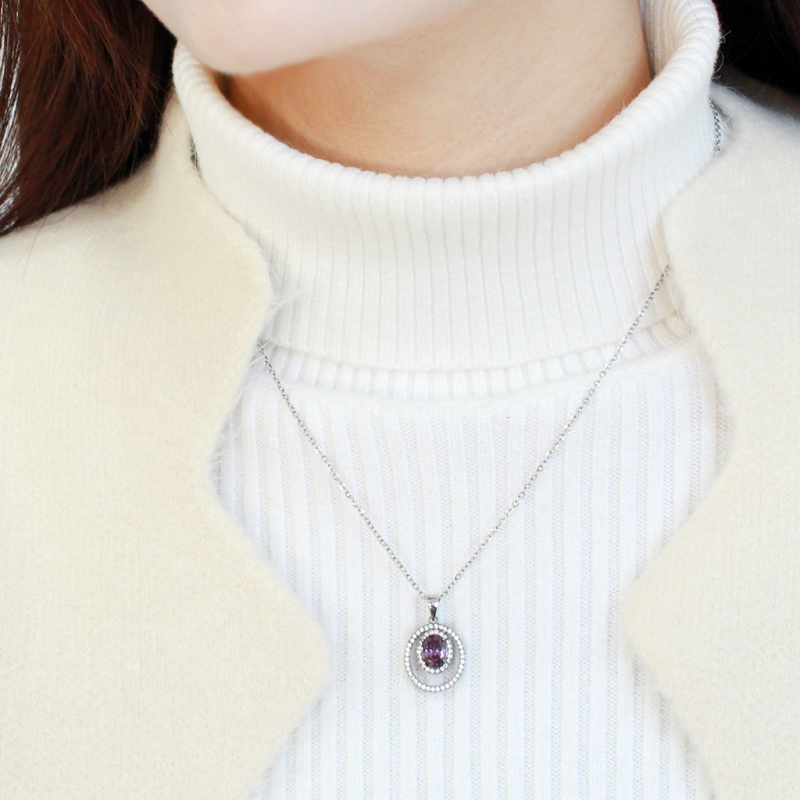 Stainless Steel AAA Grade CZ Amethyst Circular Chain Pendant from CeriJewelry.com