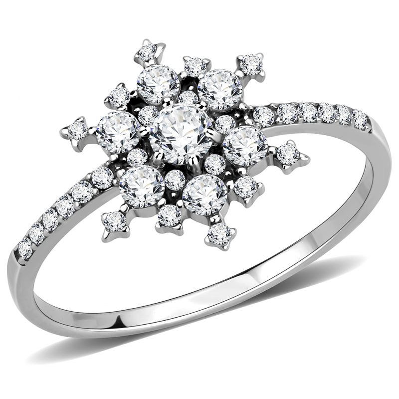 Stainless Steel AAA Grade CZ Clear Minimal Snowflake Ring