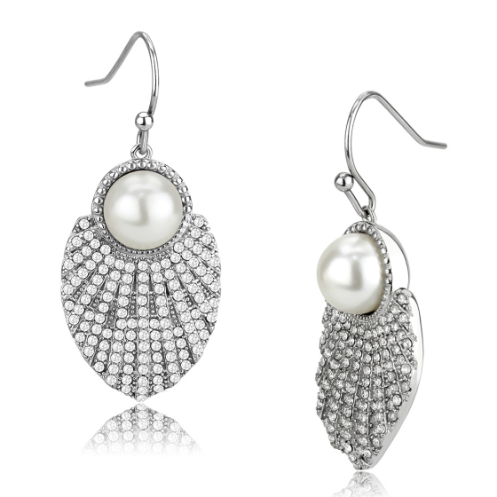 CJ330 Wholesale Women's Stainless Steel Synthetic White Pearl Earrings