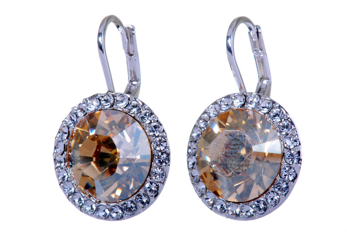 Champagne Brilliant Round Rhodium Plated Swarovski Elements Earrings from CeriJewelry