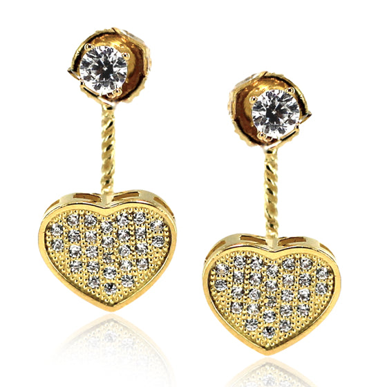 K21294-GLD 14k Pave Sterling Silver Heart Earrings