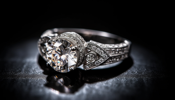 macro photography of a fashion ring with clear cubic zirconia crystal accents on a dark surface