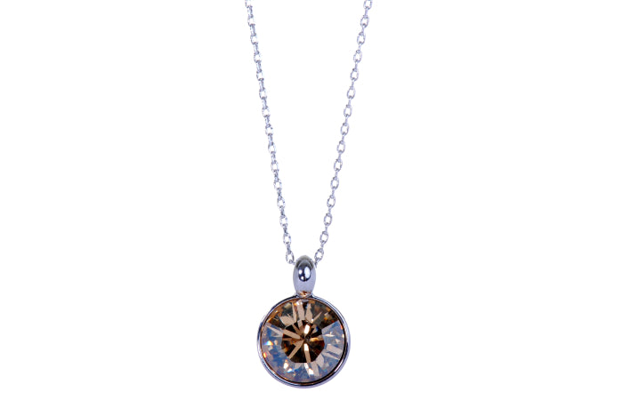 Round Champagne Swarovski Crystal Elements Rhodium Plated Pendant Necklace from CeriJewelry