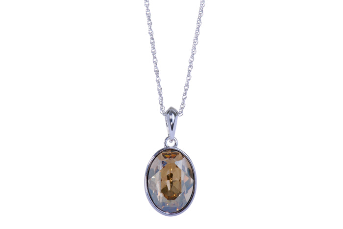 Oval Champagne Swarovski Crystal Rhodium Plated Pendant Necklace from CeriJewelry